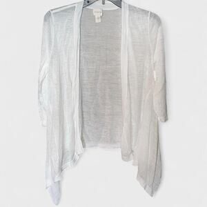 Chico’s White Semi-Sheer 3/4 Sleeve Open Front Wrap Cardigan - Size M